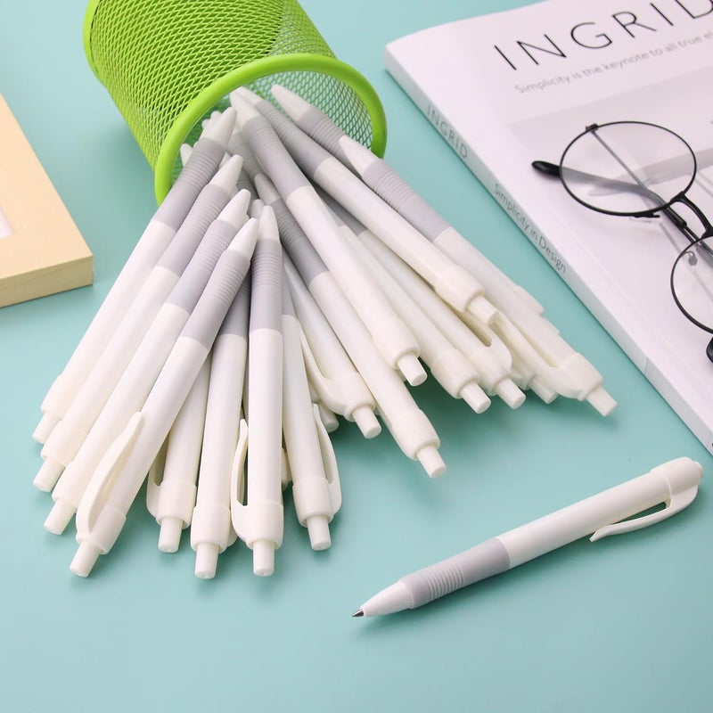 deegtran Pens Bulk, 50 Pack No Bleed White Barrel Black Ink Click Pens with Soft Grip, Wholesale Retractable Ballpoint Pens for Office School, Medium Point Smooth 1.0MM - Image 4